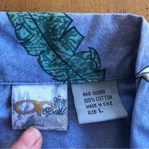 Vintage Men's Hawaiian Shirt Blue Hibiscus Ocean Pacific OP Floral Botanical L - Picture 4 of 7